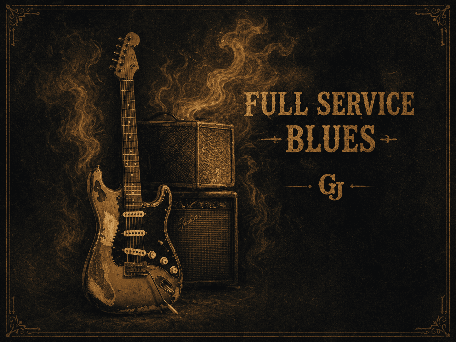 Full Service Blues — guitar, amp, and GJ monogram
